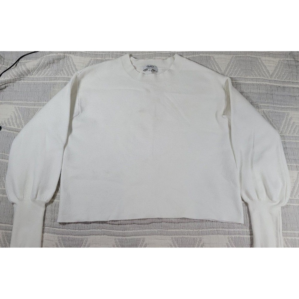 OAT New York White Cropped Sweater Small Balloon Sleeve Viscose Blend